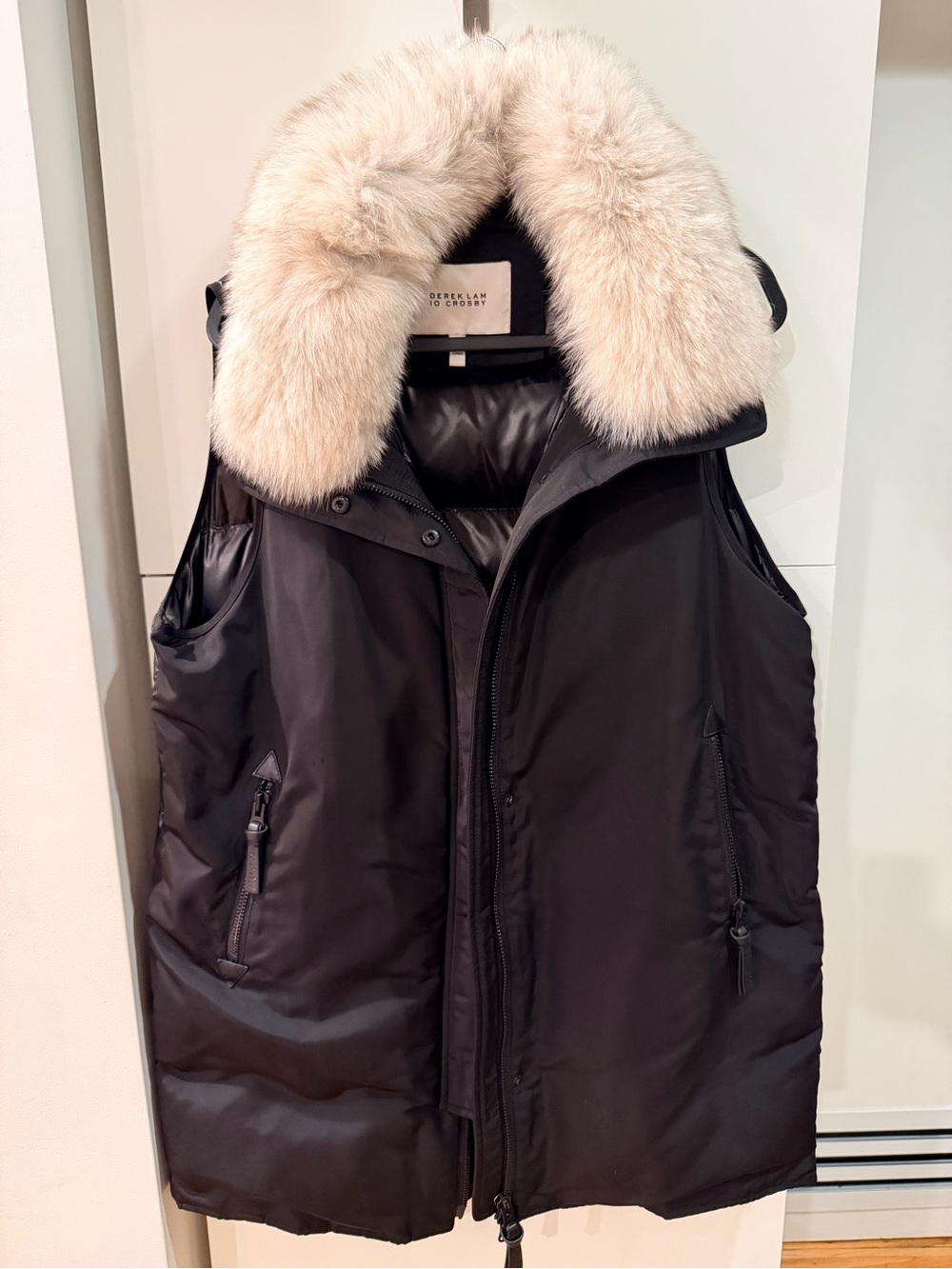 Derek Lam 10 Crosby Down & Feather Vest Fox Fur Leather Trim Size L